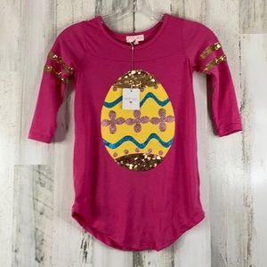 Poof Girl Pink Top Yellow EasterEgg & Gold Sequins